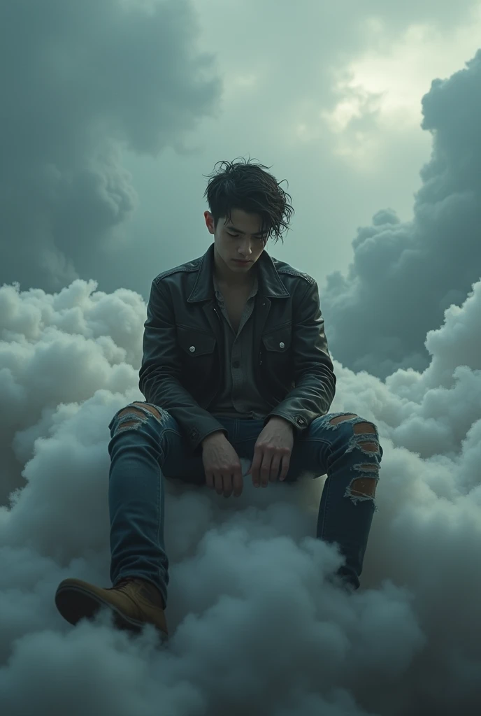 Sad delinquent on top of a gray cloud