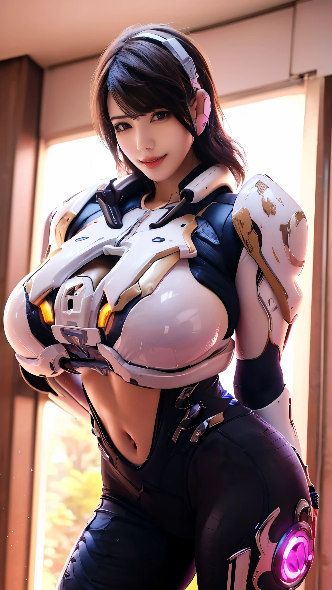 JAV nagi_hikaru, CLOSE UP UPPER BODY,solo, COWBOY SHOT PORTRAIT, ((E-SPORT HEADPHONE, LONG FRONT BANGS HAIR:1.4)), (GIGANTIC FAKE BREASTS, SQUEEZE CLEAVAGE TOP, 11 LINE ABS:1.5), (TIGHT FUTURISTIC MECHA SKIMPY SUIT OVERWATCH, NETS WOMEN TIGHTS:1.5), (MUSCULAR BODY SHAPE:1.5), (CLEAN GLOSSY BODYSKIN:1.5), (LOOKING AT VIEWER:1.6), (BACKGROUND FUTURISTIC SPACE STATION:1), (Photorealsitic:1.5), (Ultra-detail), (TOP-QUALITY), (BEST SHADOWS), BRIGHT LIGHT IN ROOM, HYPER TEXTURE, (4X MSAA), ((UNREAL ENGINE 5 RENDER)), (NEON), PHYSICALLY-BASED RENDERING, ULTRA HIGHT DEFINITION, 16K, 1080P.