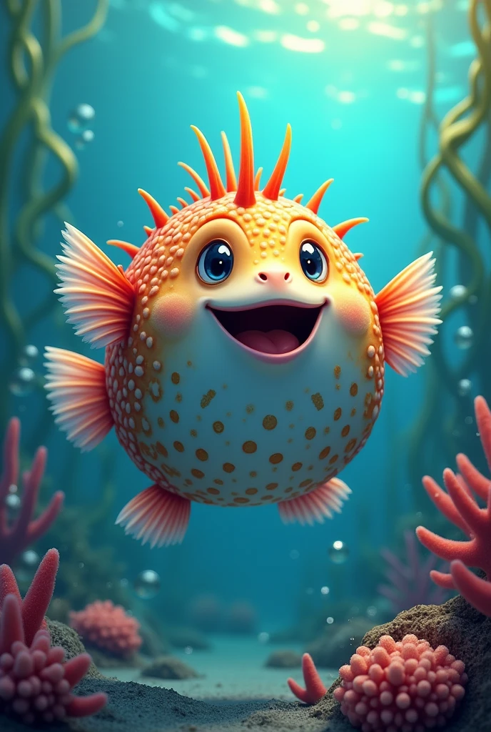 (photorealism:1.2)puffer fish , thorns Big happy