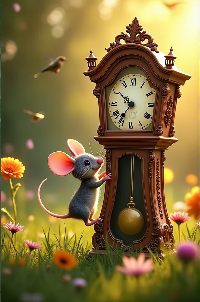 Hickory Dickory Dock,
The mouse ran up the clock.
The clock struck two,
The mouse said, "Boo!"
Hickory Dickory Dock.