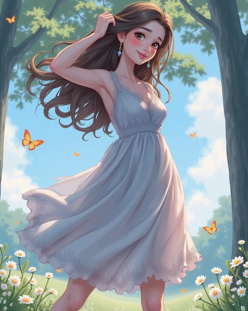 Beautiful 18-year-old woman, Long brown hair