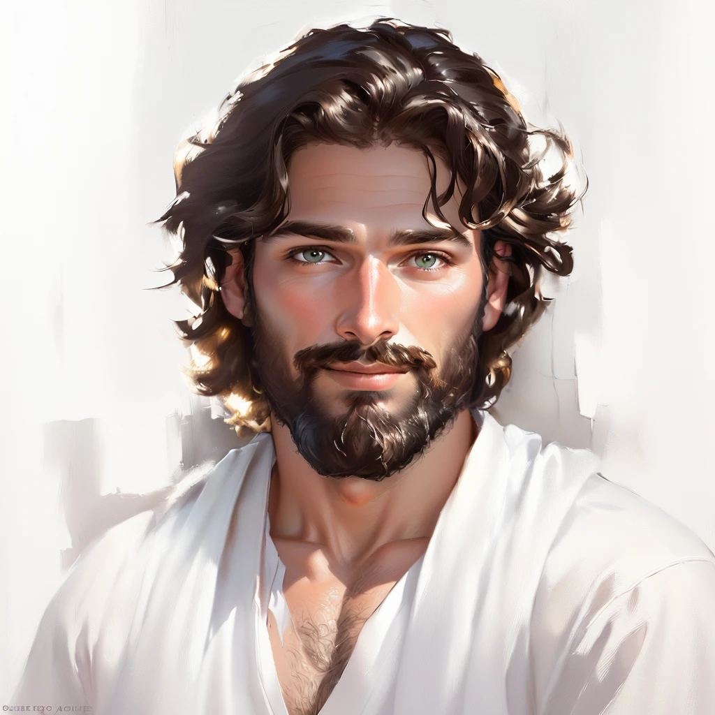 painting of a man with a beard and a mustache on a completely white background, portrait of Jesus Christ, Jesus Christ, Greg Olsen, rosto de Jesus, Jesus of Nazareth, airbrushed digital oil painting, Jesus, Beautiful digital painting, The face of God, Beautiful digital painting, handsome man, digital oil painting, by Scott Gustafson, impressive digital painting, white background, White background