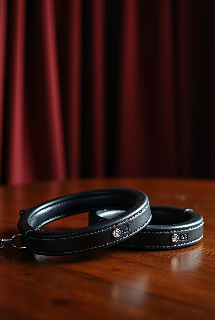 Modern black leather handcuffs