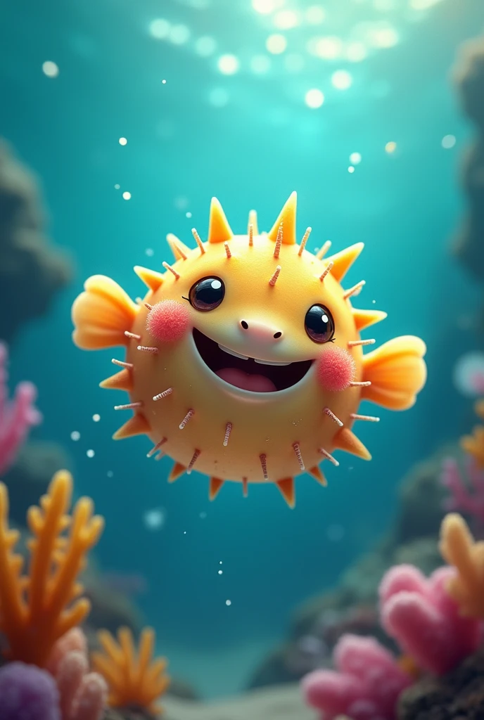 puffer fish baby , thorns all, smile ,Big beautiful