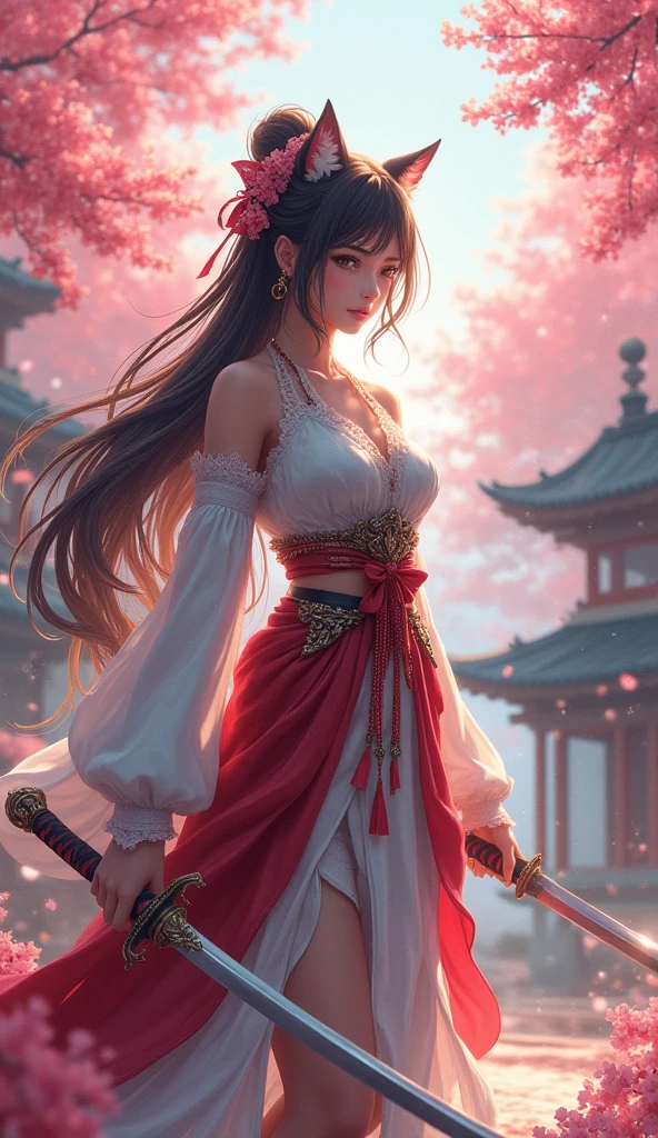 anime girl with cat tail and a sword in her hand, katana zero video game character, Ayaka Genshin Impact, Cushart Kenz, corona de cushart key art feminine, genshin impact zhongli, corona de cushart, genshin impact keqing, detailed art of onmyoji, ayaka game genshin impact