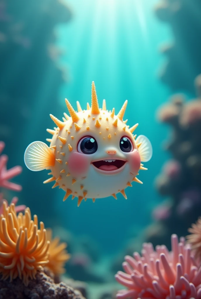 puffer fish baby , thorns all, smile ,Big beautiful