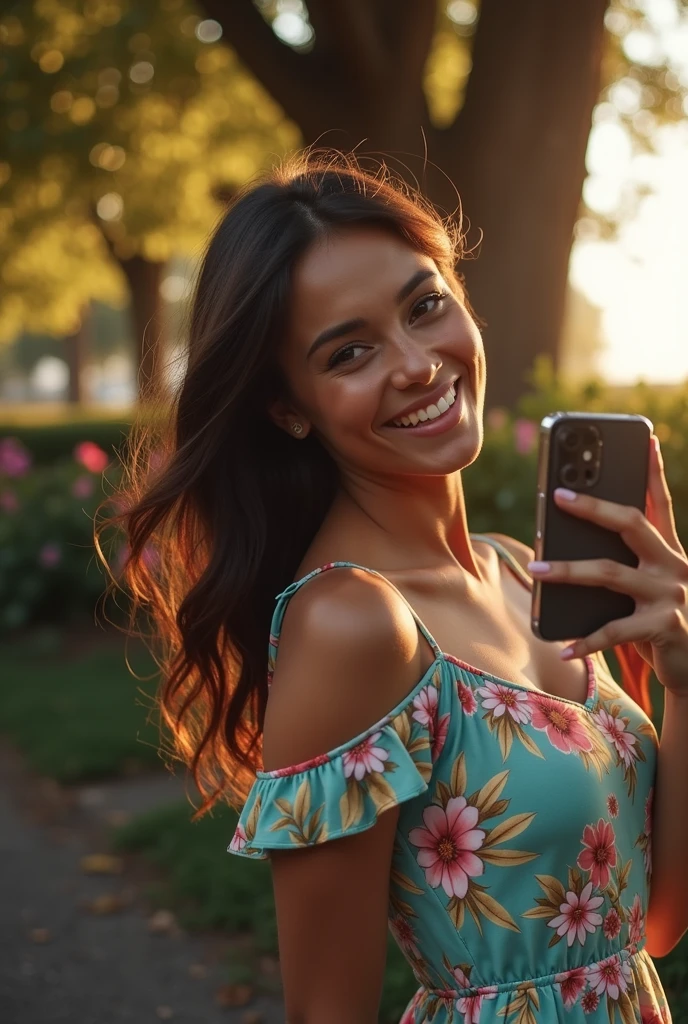 Woman poses for a selfie 