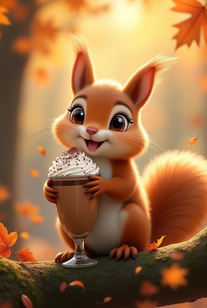 Female squirrel holding a nut-shaped frappe