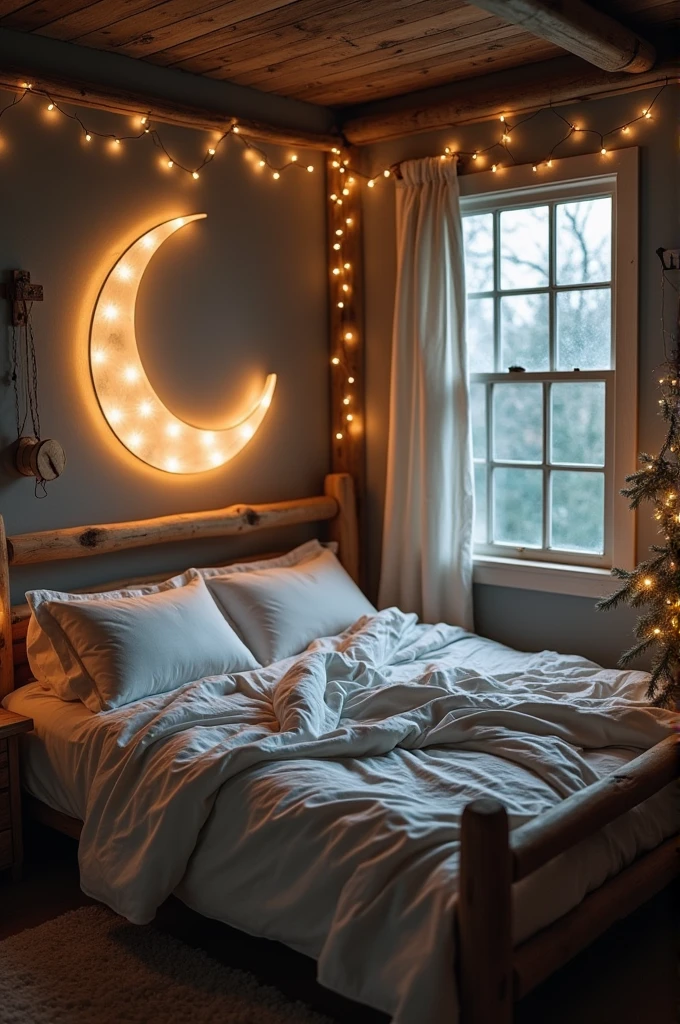 Bed with moon in window