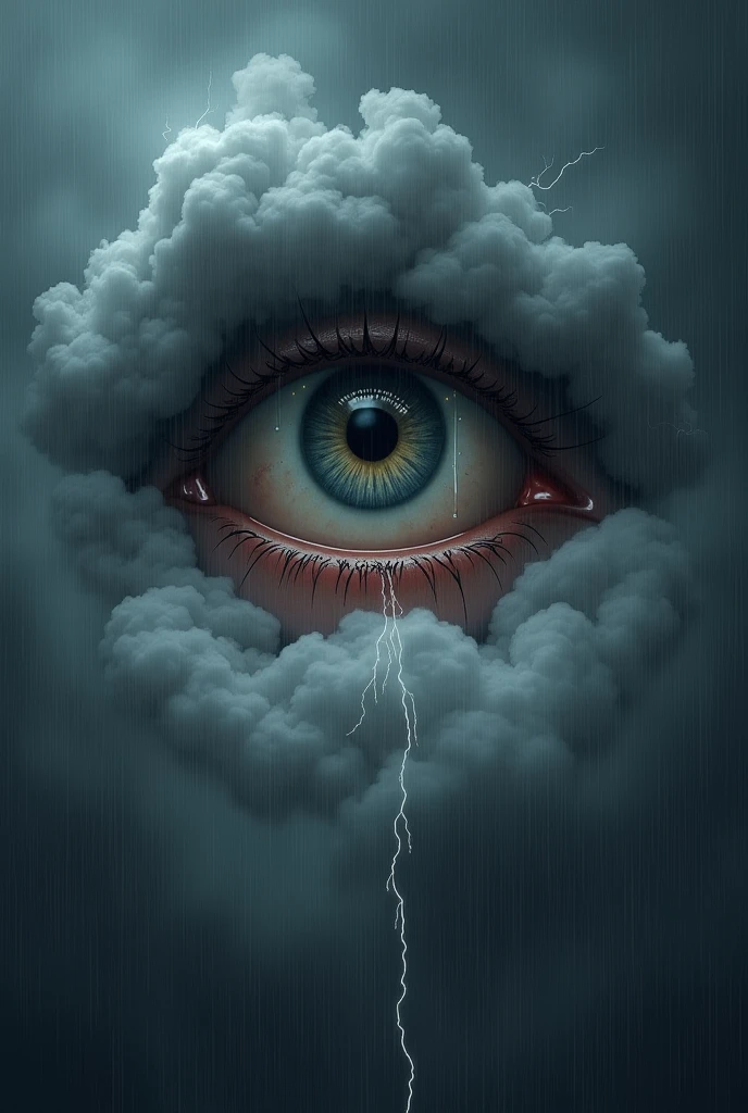 Sad eye with fury among a gray cloud