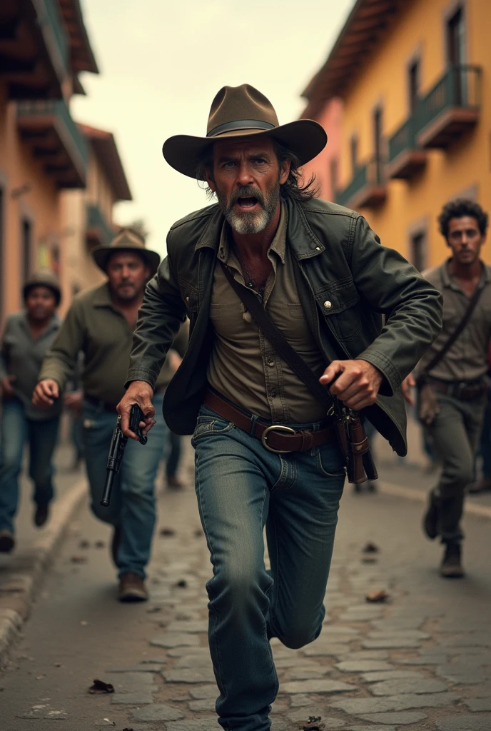  The Walking dead :Rick Grimes  (ANDREW LINCOLN)  Y CARL GRIMES (14 year old boy, WITH A BANDAGE ON HIS RIGHT EYE AND A SHERIFF'S HAT )  RUNNING AND GUNNING IN A HORDE OF ZOMBIES, ALL THIS HAPPENING IN CUZCO