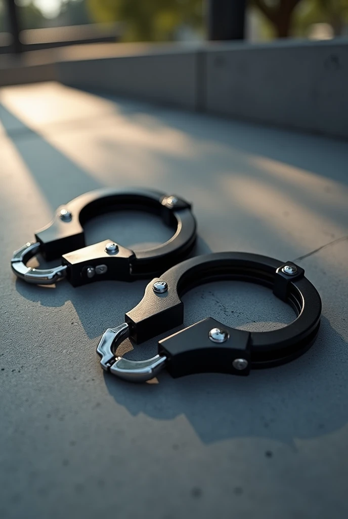 Modern medium-sized black leather handcuffs