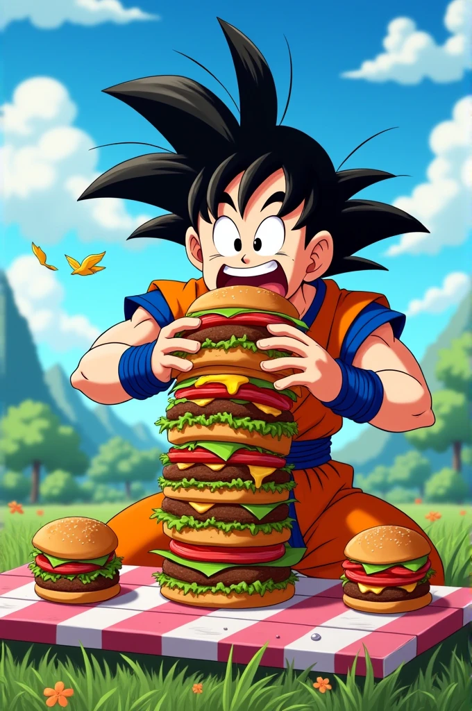 Goku eating hamburgers