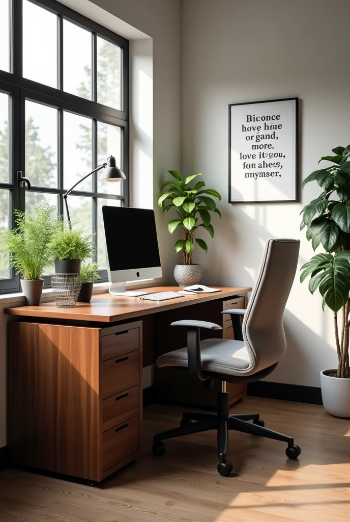 Design a workstation with a computer in an office, taking into account natural lighting, artificial and furniture