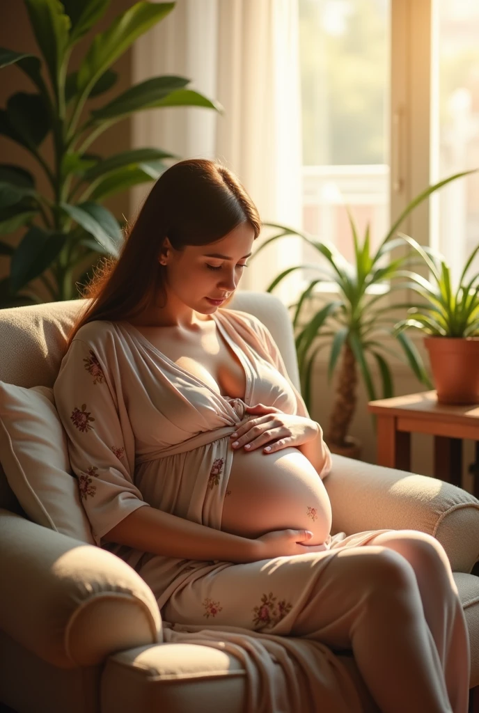 Heavily pregnant lady sitting