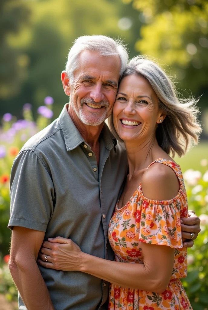 a couple in their 60s who look healthy, energetic and happy who has a positive and confident appearance
