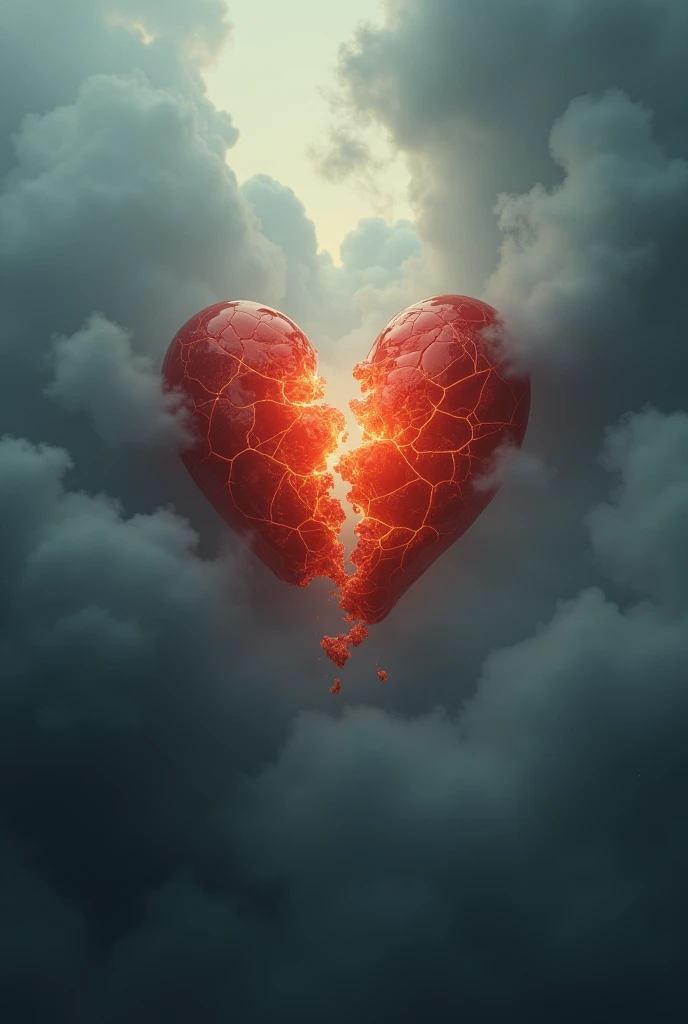 Broken heart among a gray cloud 