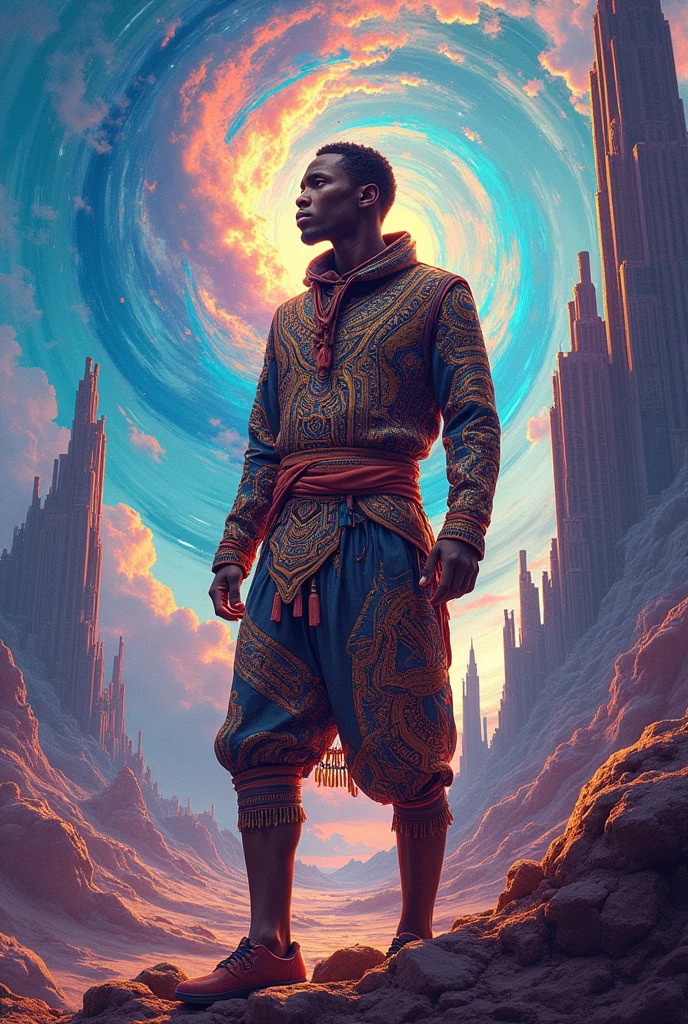 Psychedelic image male wakanda music style Marvel other distancing the city