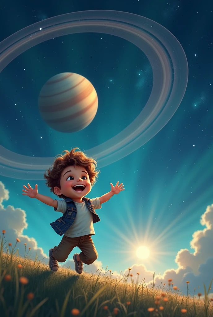 Boy flies through Saturn's rings