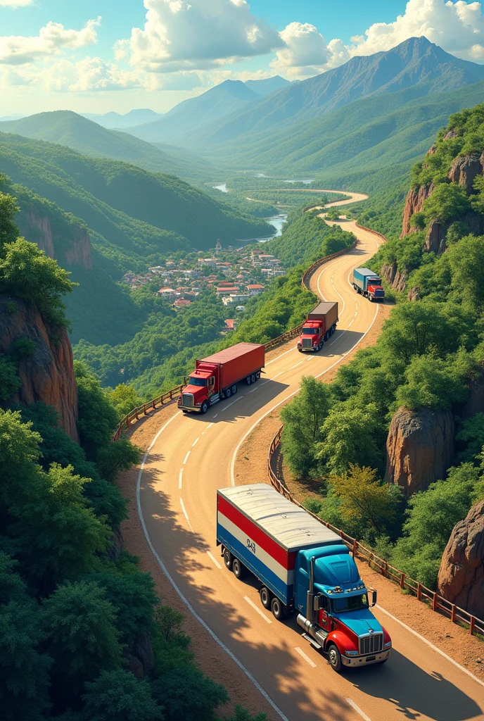 road with trucks crossing the map of South America highlighting the flag of Paraguay 🇵🇾