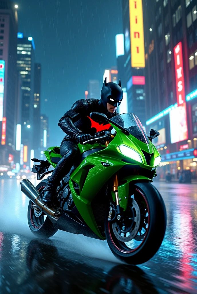 Nightwing DC sur une moto verte