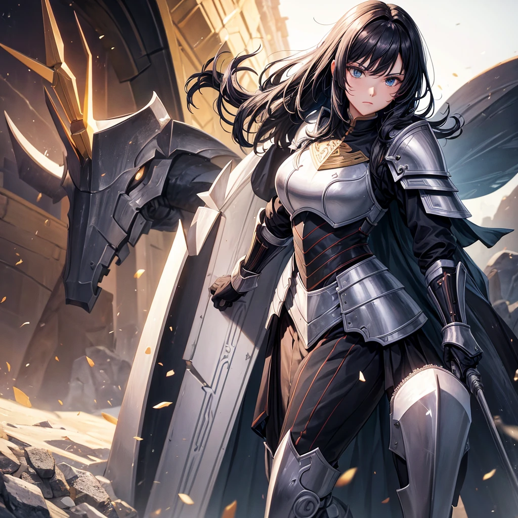 The great general woman, paladin, black hair, armor, 1 mature girl soldier