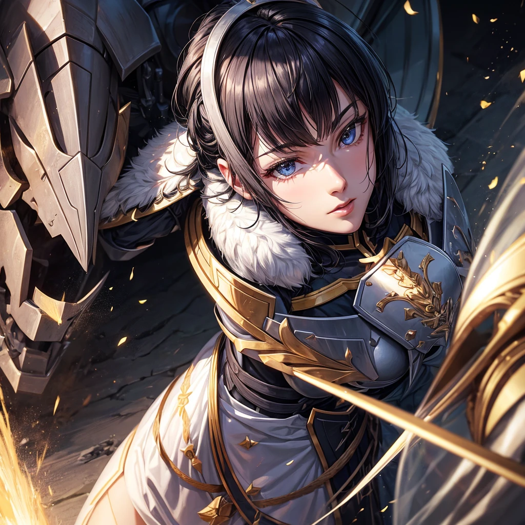 The great general woman, paladin, black hair, armor, 1 mature girl soldier