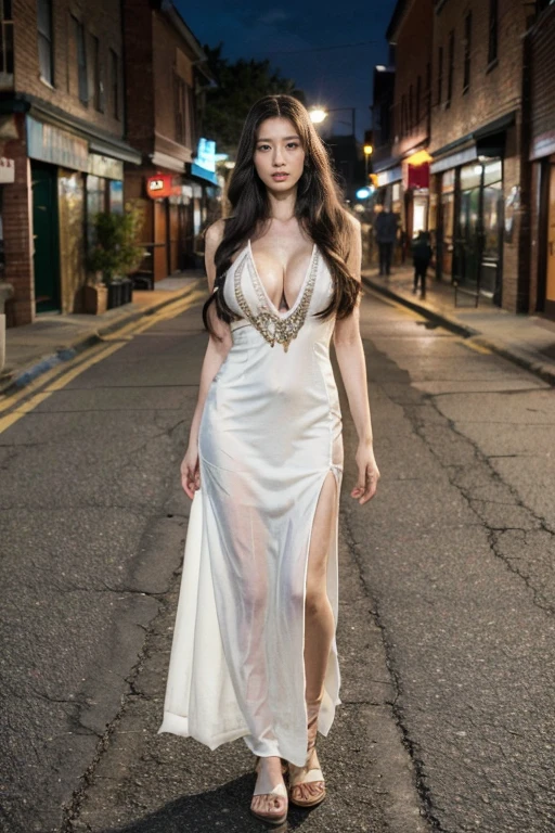 (RAW photos, best quality), (Practical, Photo Practical: 1.3), best quality, Very detailed, masterpiece, Ultra Detail, One Native American girl, Very detailed的脸部,Exquisite eyes, Full body portrait, Perfect body,(((Perfect Indian attire、Indian long dress))),Very huge cleavage,Long legs,Long-range shooting, World masterpiece Theater, Stylish_long_hair, best quality, Movie Lighting,Standing on the streets of an American town