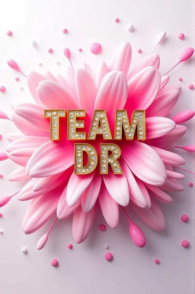 3d, colorful splash of pink and whaite whis the metallic text text name "TEAM DR" Written in diamonds