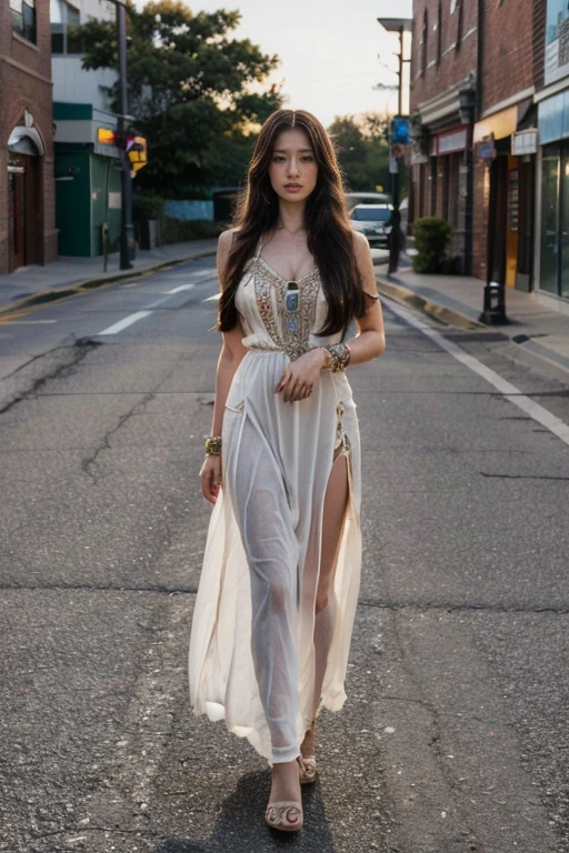 (RAW photos, best quality), (Practical, Photo Practical: 1.3), best quality, Very detailed, masterpiece, Ultra Detail, One Native American girl, Very detailed的脸部,Exquisite eyes, Full body portrait, Perfect body,(((Perfect Indian attire、Indian long dress))),Very huge cleavage,Long legs,Long-range shooting, World masterpiece Theater, Stylish_long_hair, best quality, Movie Lighting,Standing on the streets of an American town