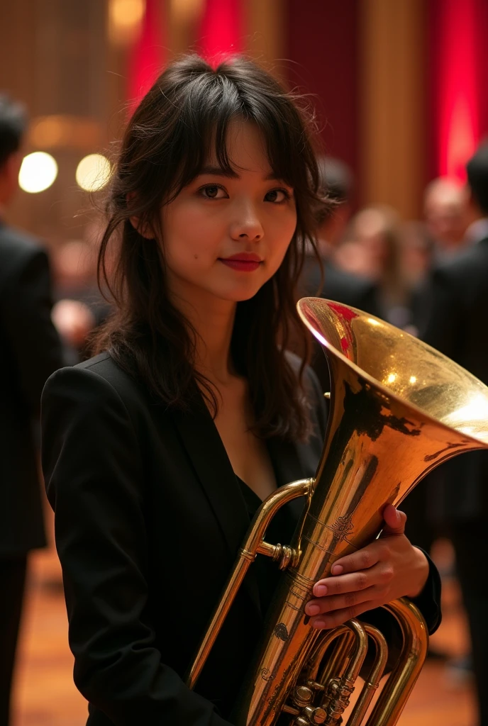 holding a Euphonium instrument