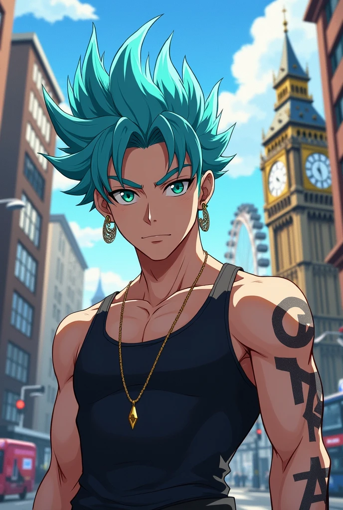 One Piece Luffy, blue hair, Straight Hair, 15-year-old boy, Naked mestizo backed blue hair, blue eyess , Look at the city, Animated image of a 15-year-old man on top of a building in New York City , Sadly looking at the bewildered city., At the top of the school., Blue-haired mestizo face, blue eyess,Egyptian tribal attire without shirt, Ancient Egyptians looking at the sad city in the distance from the top of the high school , , screenshot from the anime film