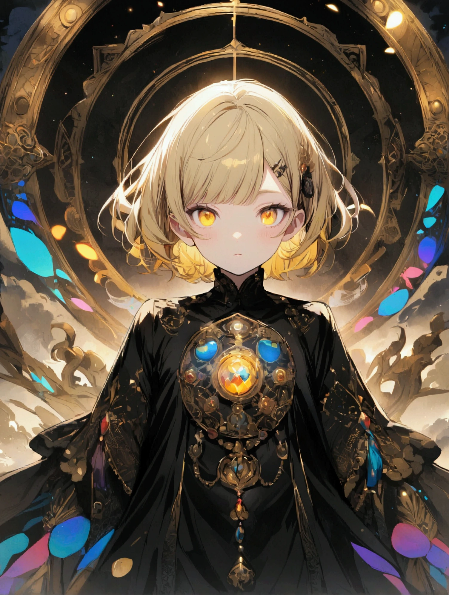 three children with black and blonde hair, and black and yellow eyes