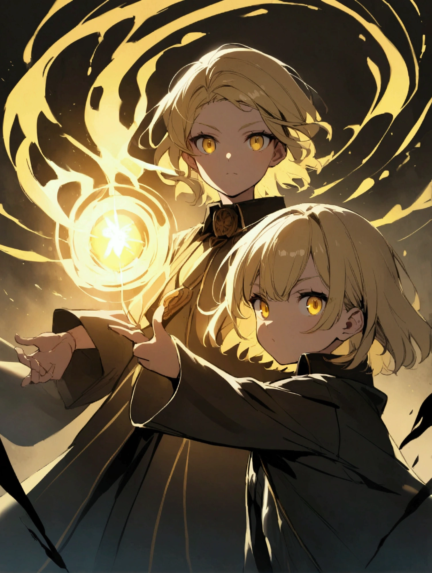 three  with black and blonde hair, and black and yellow eyes