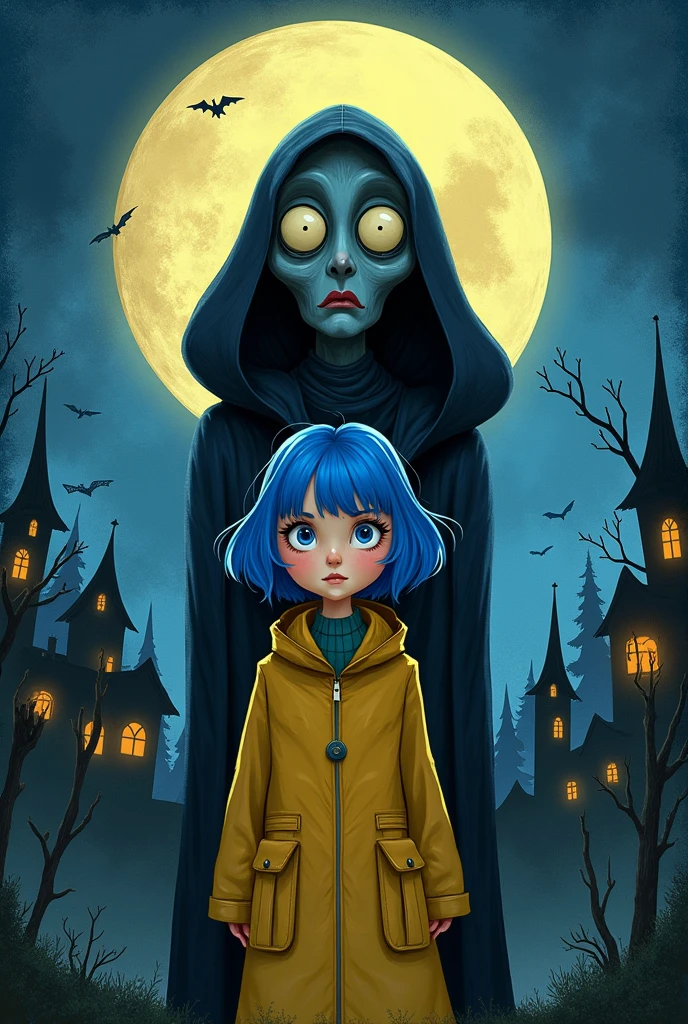 Create pictures of Coraline characters 80's dark fantasy