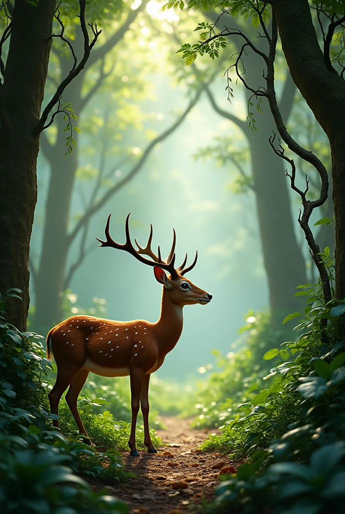 I want a caatinga deer in the middle of the forest