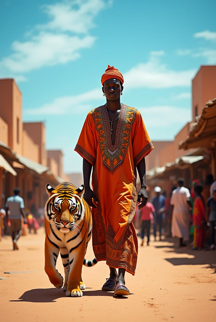 A young man in the Chadian capital leads a tiger
