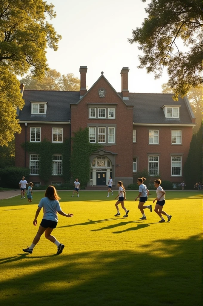 Huge old-school school with sports fields 
