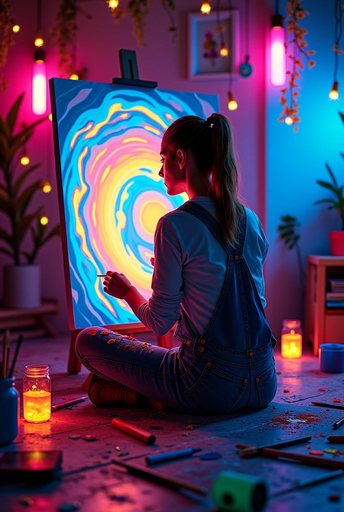 A studio background in neon art