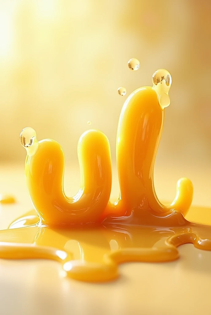 Write to me "ul" with a more rounded and chic font in honey yellow, dripping honey from the letters