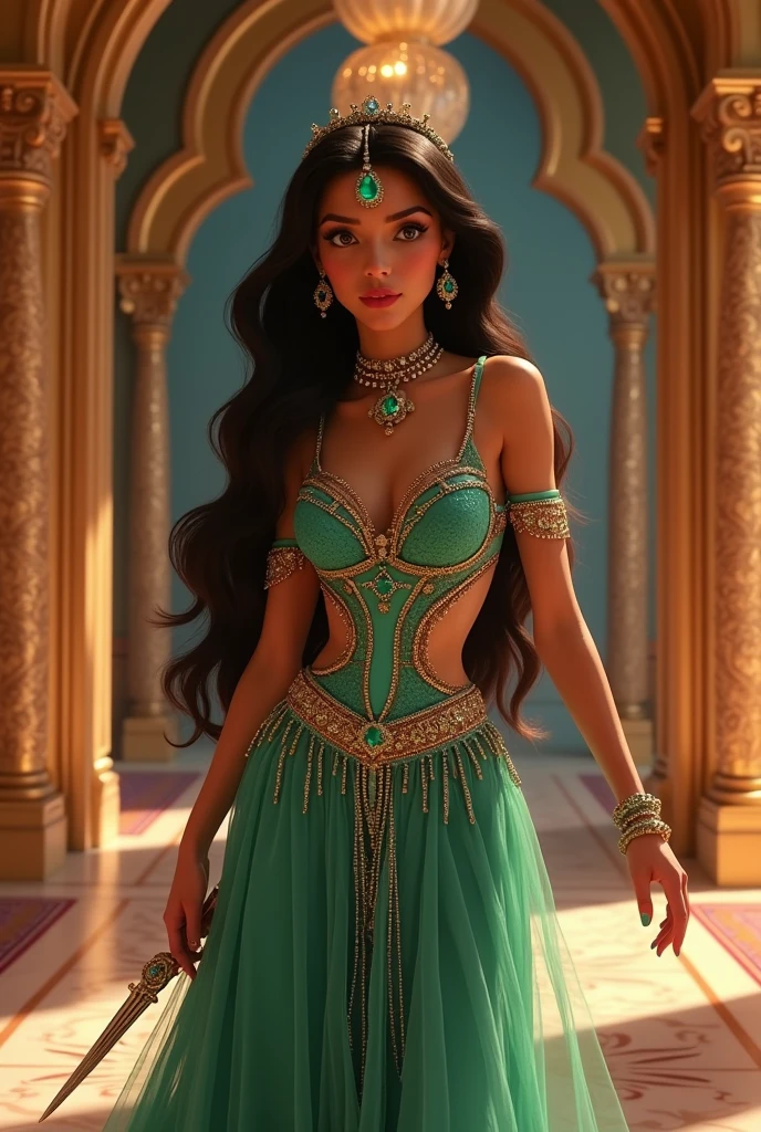 Stunning Princess Jasmine, photo in 8k, in action, cinematic.