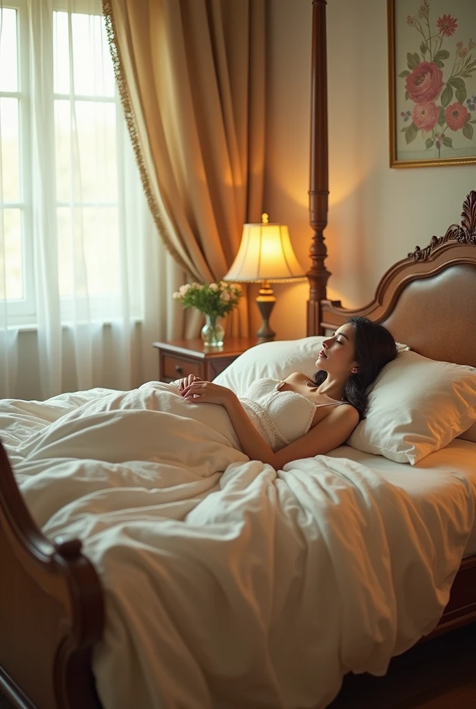 Draw a bed and place a naked woman on it.