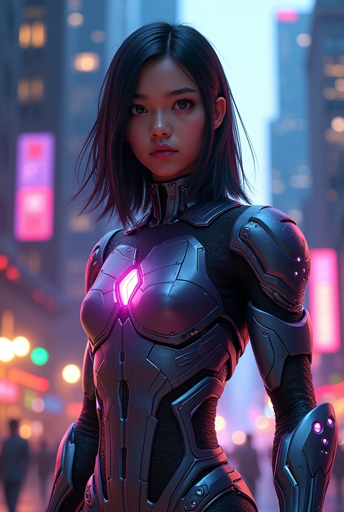 Asian white Titans Cyborg with ultra realistic straight hair, male
