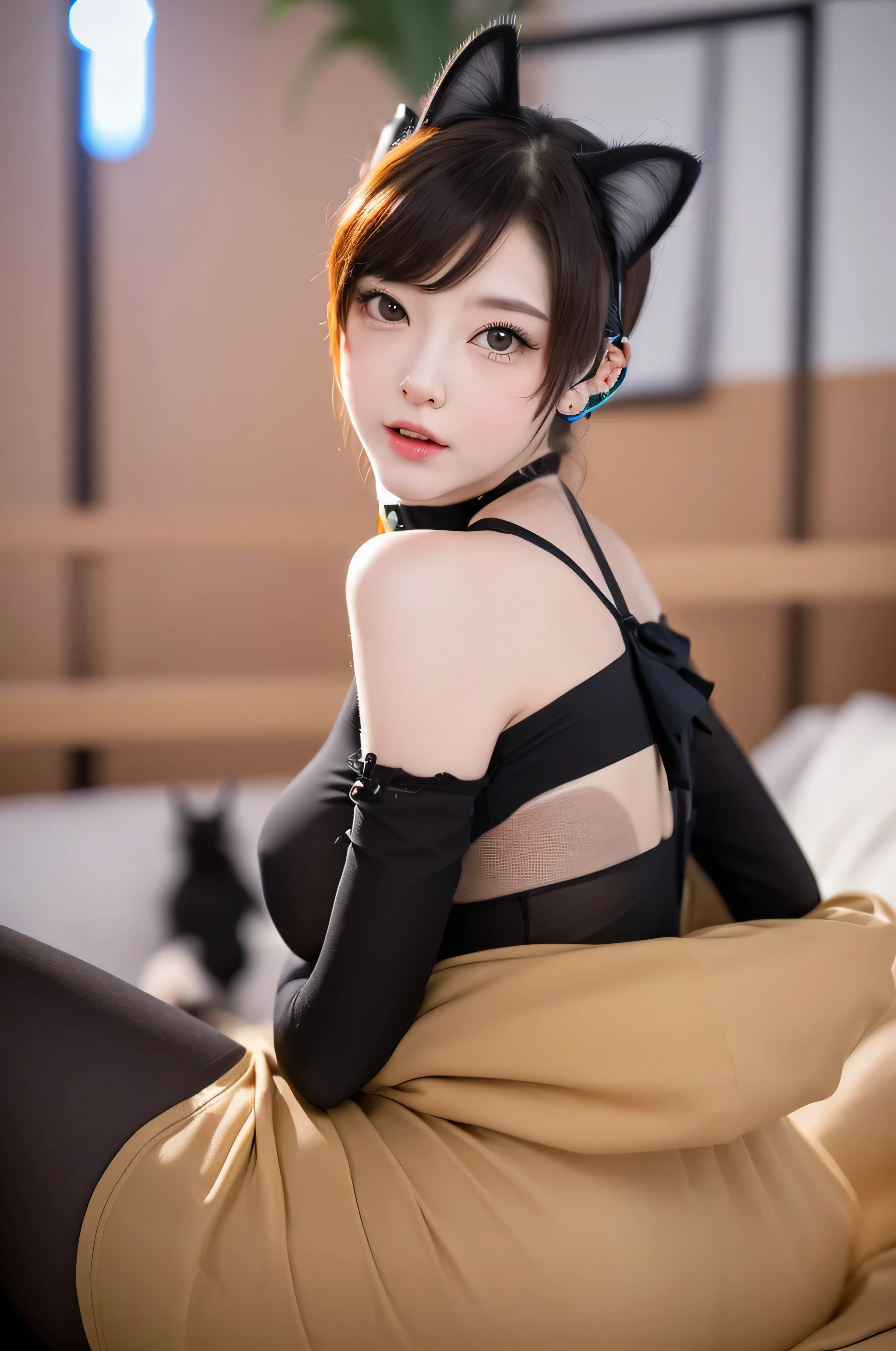 masterpiece, Bokeh, (Cat ear:1.4), Looking at the audience,, pantyhose,(masterpiece, Highest quality, It captures a very cute moment, Depth of written boundary, Super detailed, Ultra-high resolution, C4D, Octadale, 3D Modeling,Realistic human photos、 8k, 16K, one person&#39;s,Middle school students, 、Small breasts,Black Hair,short hair,Straight Hair,Light brown eyes,Cute Face), Bloomers, Black tank top, zettai ryouiki, Wet clothes,Classroom Nights,Moonlight, Good elevator, Take off、Real-life skin、Not an anime、Realistic、