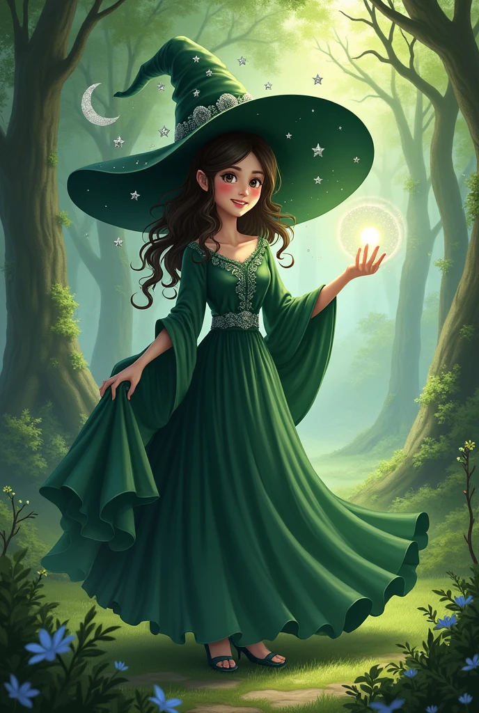 Kiriko, witch hat, long green dress