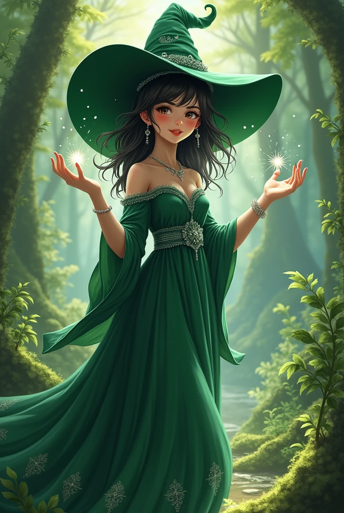 Kiriko, witch hat, long green dress