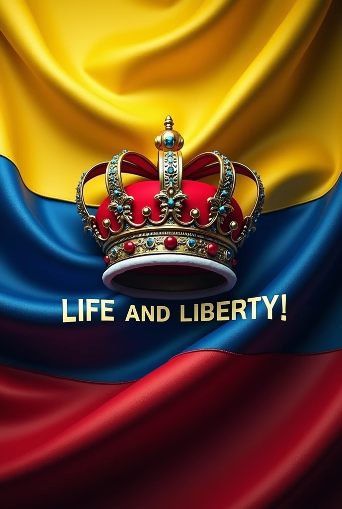 A logo that is exactly as I describe: The flag of Venezuela with a king&#39;s crown in the middle and in the middle it says the following phrase in large letters: LIFE AND LIBERTY!