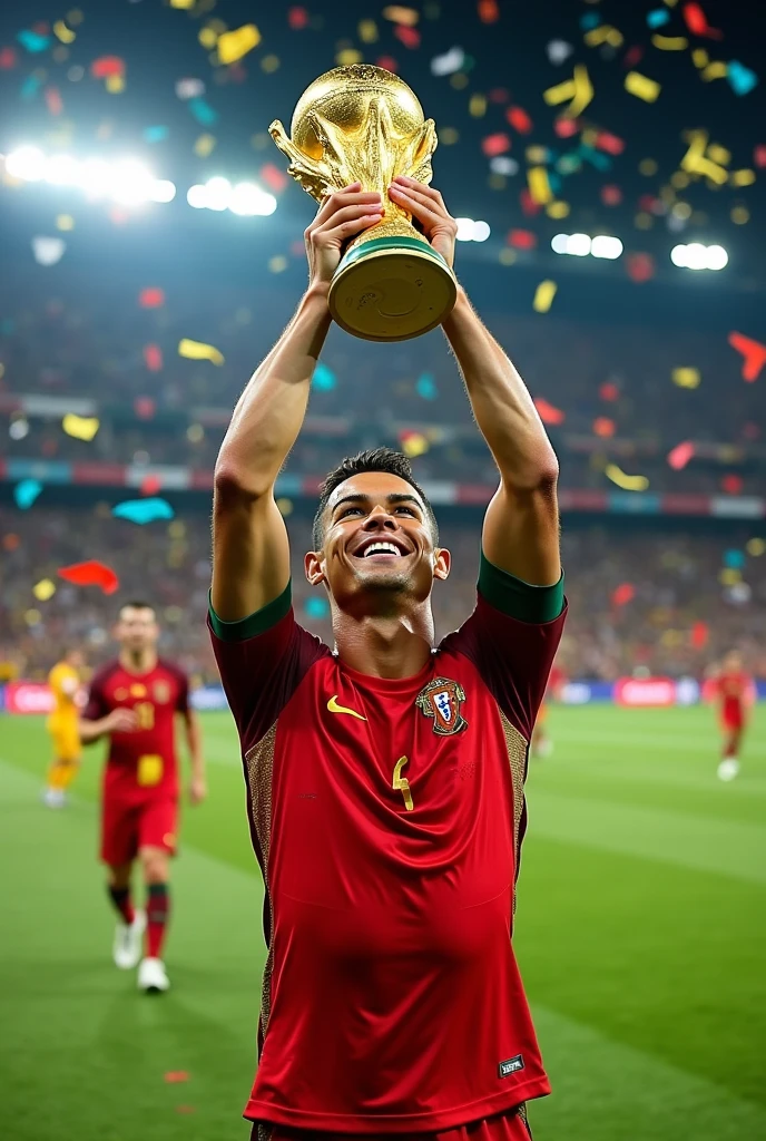 Cristiano Ronaldo winning wolrd Cup against Messi