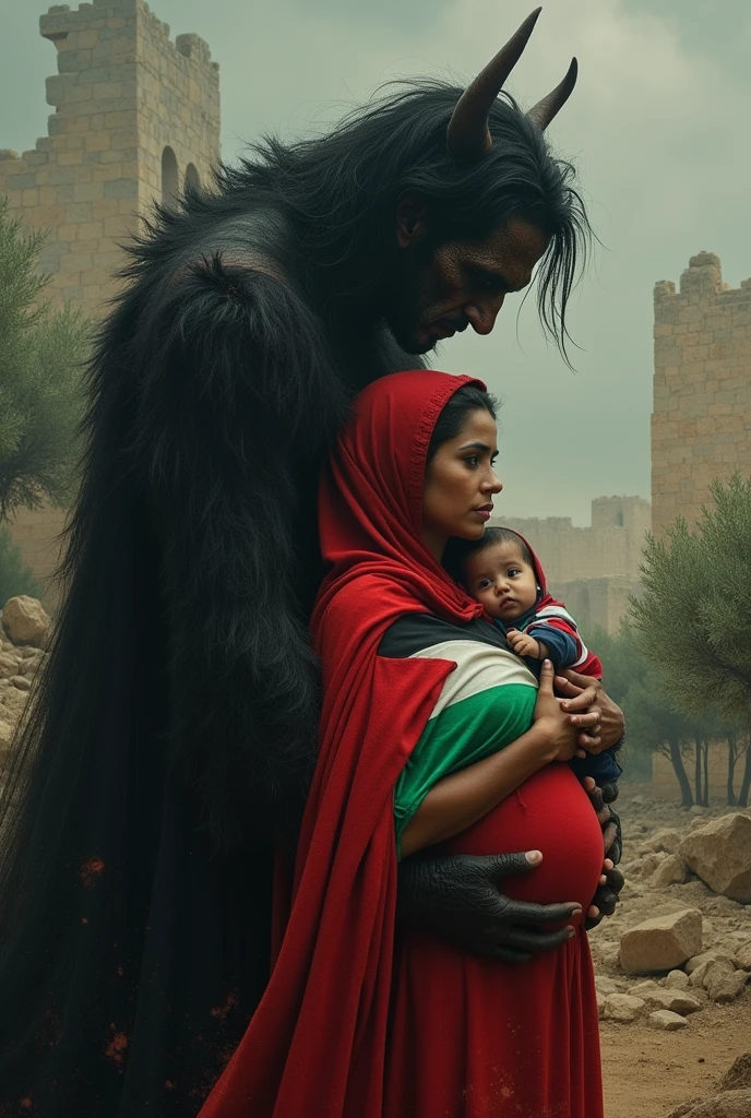 Demon blood drinker of Palestinian child baby pregnant woman Palestinian flag