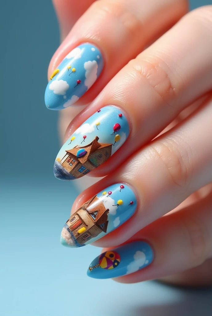 Make me nails inspired by the animated movie called up